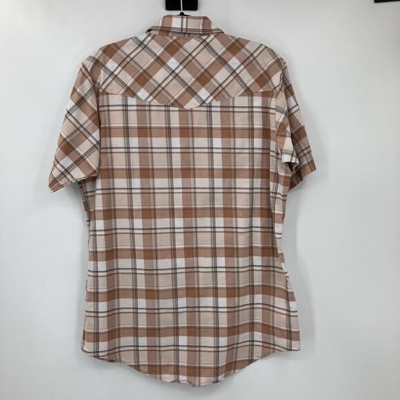 Ely Cattleman Tan Plaid Tall Man Wrinkle Resistant Pearl Snap Western Shirt Top - Picture 3 of 6